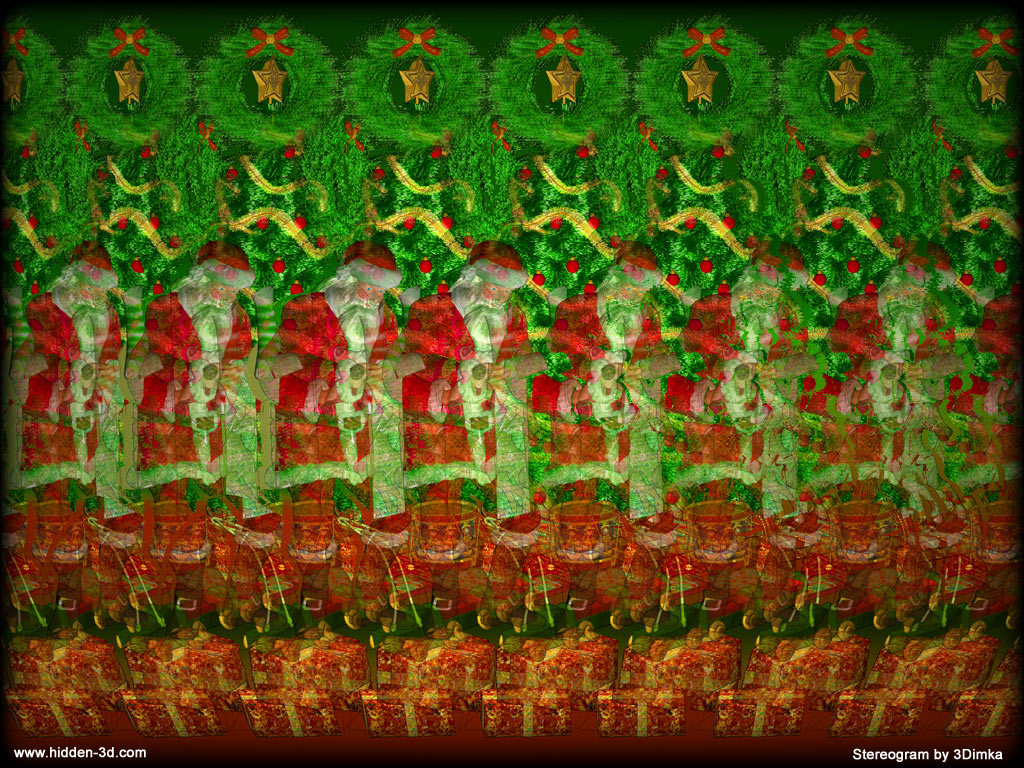 Stereogram by 3Dimka: Naughty or Nice?. Tags: xmas, christmas, santa, claus, presents, hidden 3D picture (SIRDS)