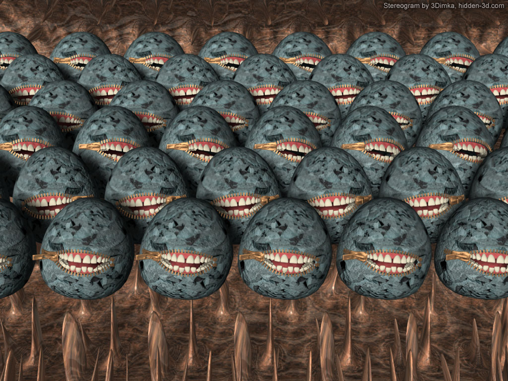 Stereogram by 3Dimka: Freedom of speach (Cross-eyed). Tags: stones, zipper, crosseyed, eggs, teeth, oas, hidden 3D picture (SIRDS)