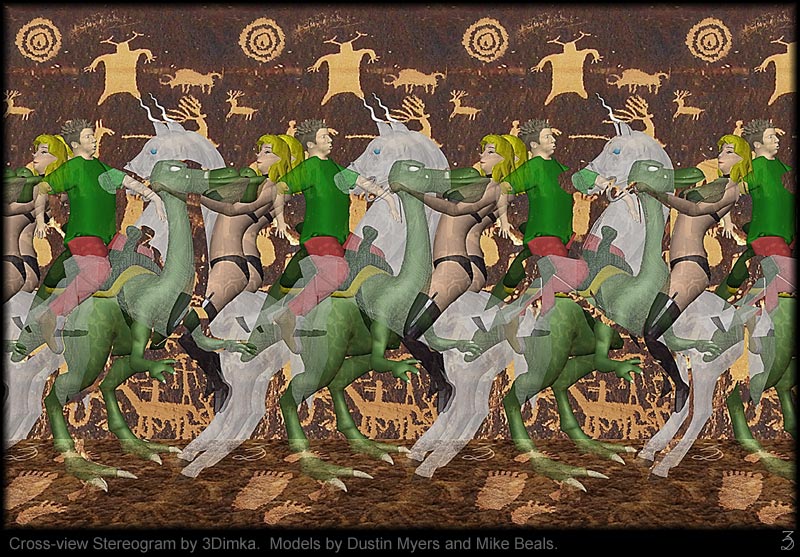 Stereogram by 3Dimka: Dustin and Dominiqu (Cross-eyed). Tags: unicorn, girl, dinopet, horse, crosseyed, hidden 3D picture (SIRDS)