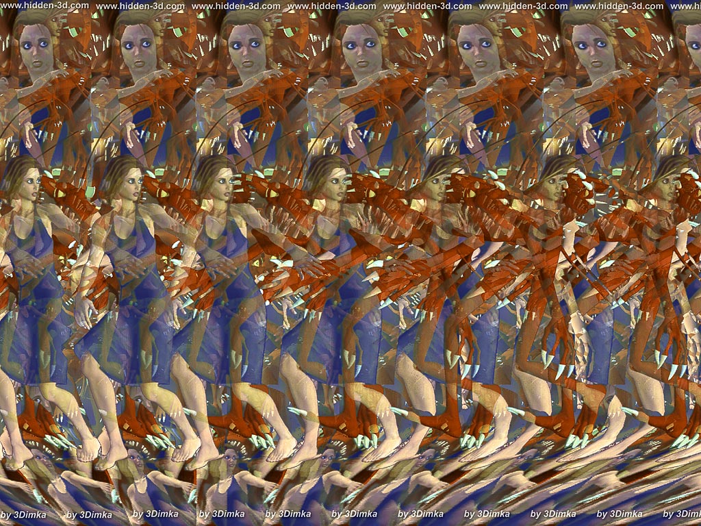 Stereogram by 3Dimka: Honney, it's me!. Tags: monster, girl, woman, hidden 3D picture (SIRDS)
