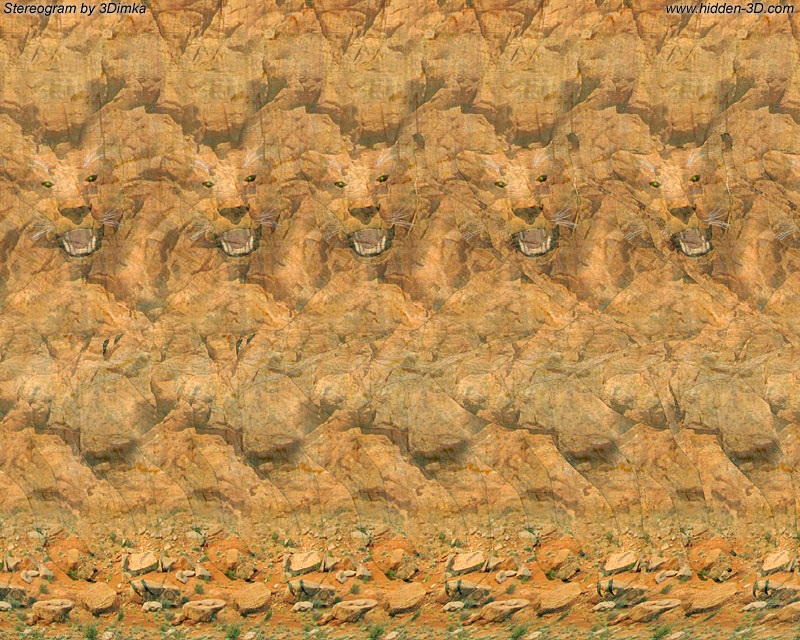 Stereogram by 3Dimka: Strike. Tags: tiger,animals,rock,lion,paws,jump, 3Dimka portfolio, hidden 3D picture (SIRDS)