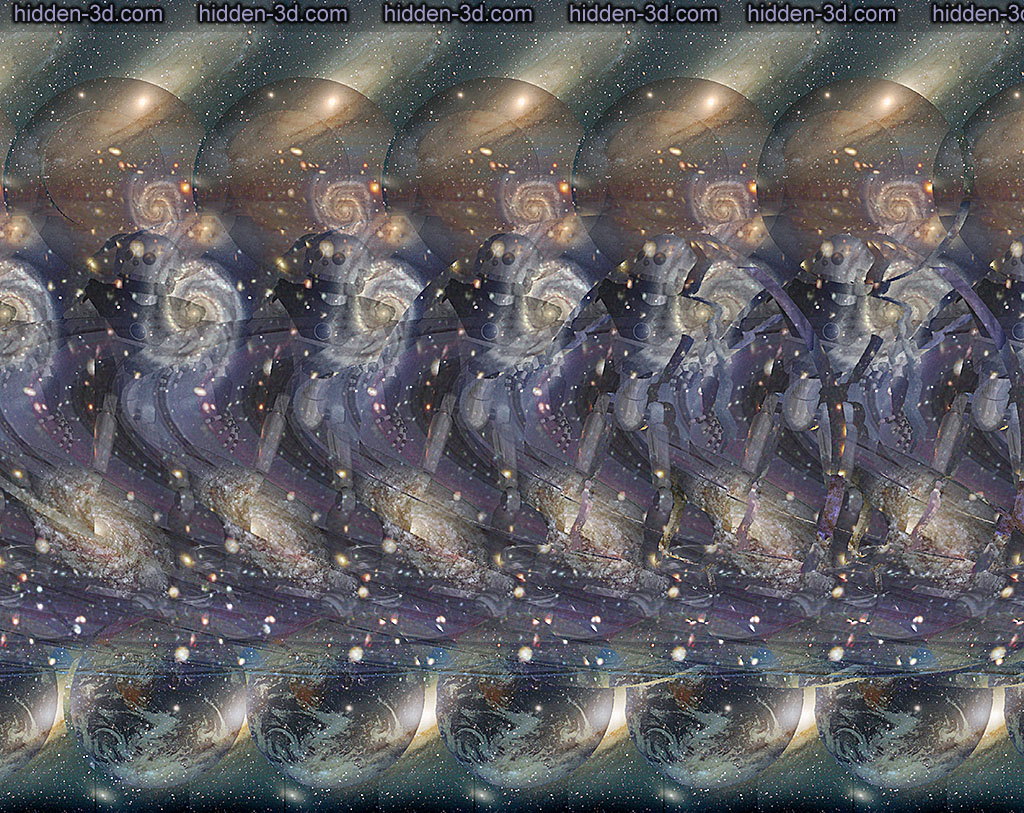 Stereogram by 3Dimka: Skating Ring. Tags: space earth planet moons robot saturn rings jupiter system surfing cosmos astronaut rink, hidden 3D picture (SIRDS)