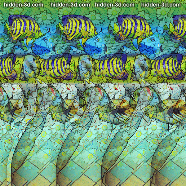 Stereogram by 3Dimka: Behind the glass. Tags: cat fish tank fishtank aquarium, hidden 3D picture (SIRDS)