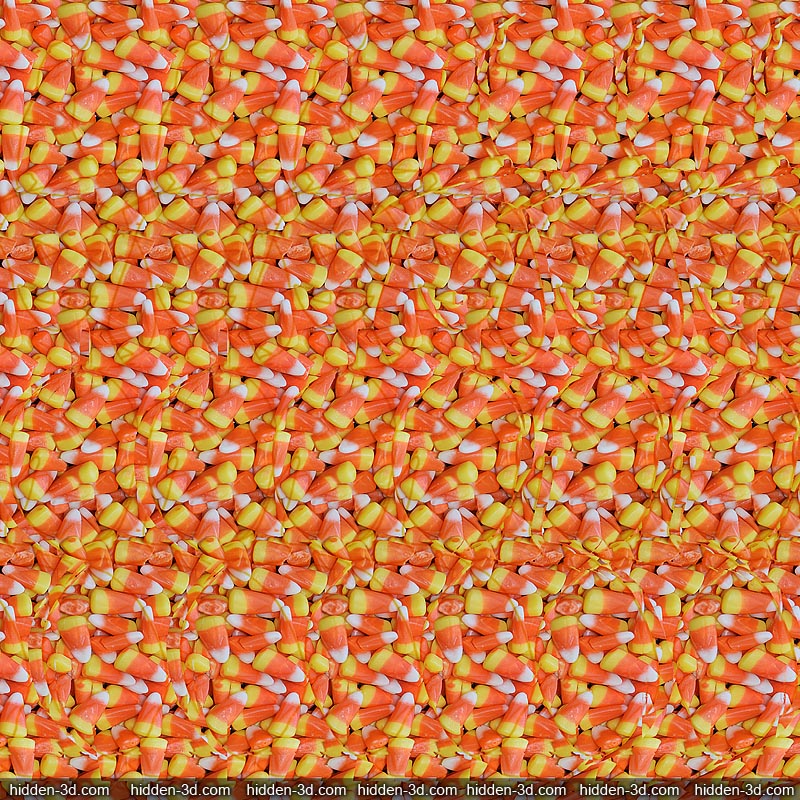 Stereogram by 3Dimka: Poorly balanced food. Tags: halloween, pumpkin, pumpkins, hat, orange, snowman, hidden 3D picture (SIRDS)