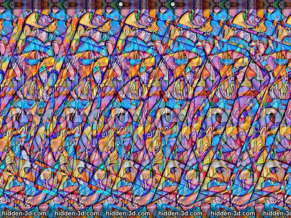 Stereogram by 3Dimka: Trapped. Tags: cube body woman girl sculpture transparency, hidden 3D picture (SIRDS)