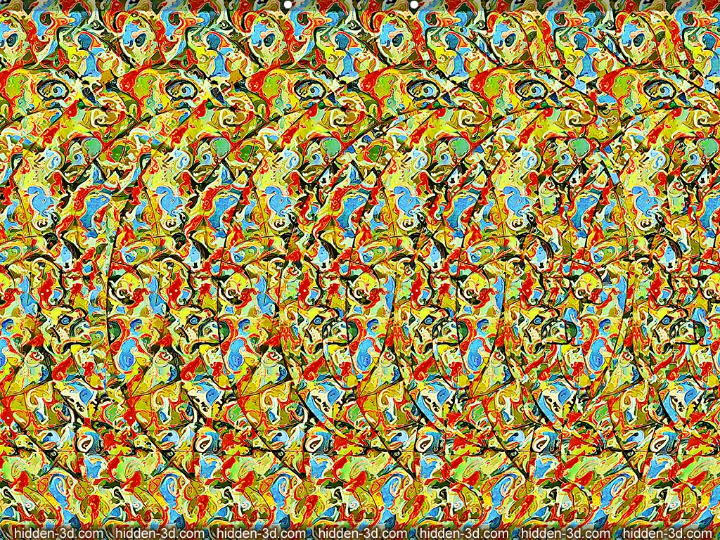 Stereogram by 3Dimka: Full Pouch. Tags: kangaroo baby Australia ring animals rabbit bunny ears , hidden 3D picture (SIRDS)